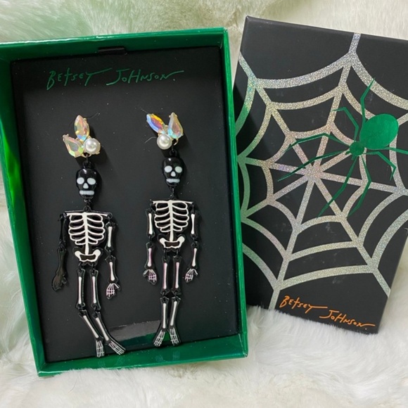 Betsey Johnson Jewelry - BETSEY JOHNSON Halloween Articulated Skeletons Glow-in-the-Dark Earrings NEW NWT